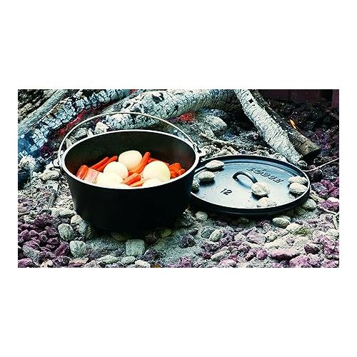 롯지 Lodge 8 Quart Pre-Seasoned Cast Iron Camp Dutch Oven with Lid - Dual Handles - Use in the Oven, on the Stove, on the Grill or over the Campfire - Black