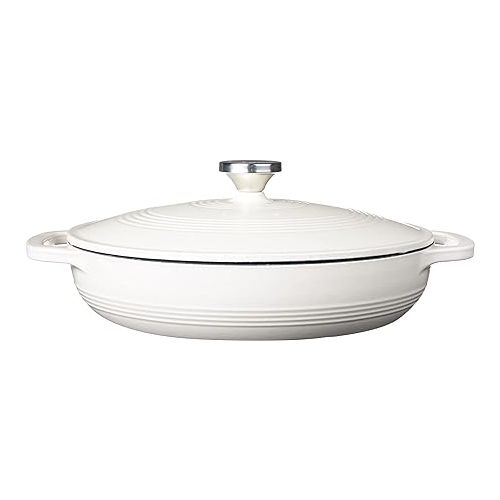 롯지 Lodge 3.6 Quart Enameled Cast Iron Oval Casserole With Lid- Dual Handles - Oven Safe up to 500° F or on Stovetop - Use to Marinate, Cook, Bake, Refrigerate and Serve - Oyster White