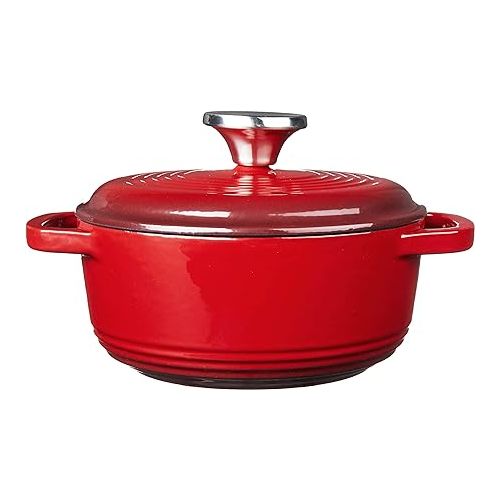 롯지 Lodge 1.5 Quart Enameled Cast Iron Dutch Oven with Lid - Dual Handles - Oven Safe up to 500° F or on Stovetop - Use to Marinate, Cook, Bake, Refrigerate and Serve - Red