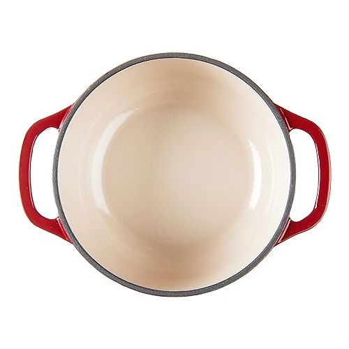 롯지 Lodge 1.5 Quart Enameled Cast Iron Dutch Oven with Lid - Dual Handles - Oven Safe up to 500° F or on Stovetop - Use to Marinate, Cook, Bake, Refrigerate and Serve - Red