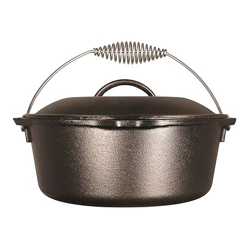 롯지 Lodge 5 Quart Pre-Seasoned Cast Iron Dutch Oven with Lid - Wire Bail Handle for Easy Transfer from Cooking Surface to Table - Use in the Oven, on the Stove, on the Grill or over the Campfire - Black