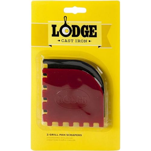 롯지 Lodge SCRAPERGPK Durable Grill Pan Scrapers, Red and Black, 8.25 x 4.625 x.5, 2 Count (Pack of 1)