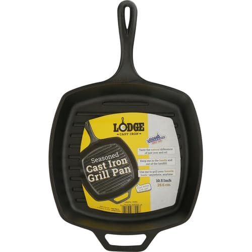 롯지 Lodge 10.5 Inch Pre-Seasoned Cast Iron Square Grill Pan - Signature Teardrop Handle & Assist Handle - Use Grill Pan in the Oven, on the Stove, on the Grill, or Over a Campfire - Black