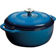 Lodge 6 Quart Enameled Cast Iron Dutch Oven with Lid - Dual Handles - Oven Safe up to 500° F or on Stovetop - Use to Marinate, Cook, Bake, Refrigerate and Serve - Blue