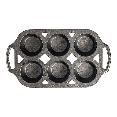 롯지 Lodge Seasoned Cast Iron Muffin Pan, 6 Impressions , 12.69