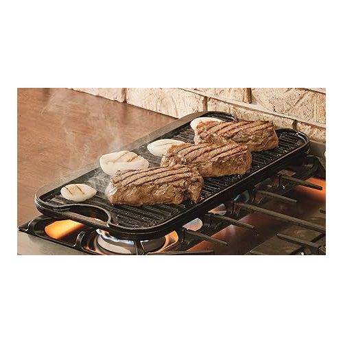 롯지 Lodge LPGI3 Cast Iron Reversible Grill/Griddle, 20-inch x 10.44-inch, Black