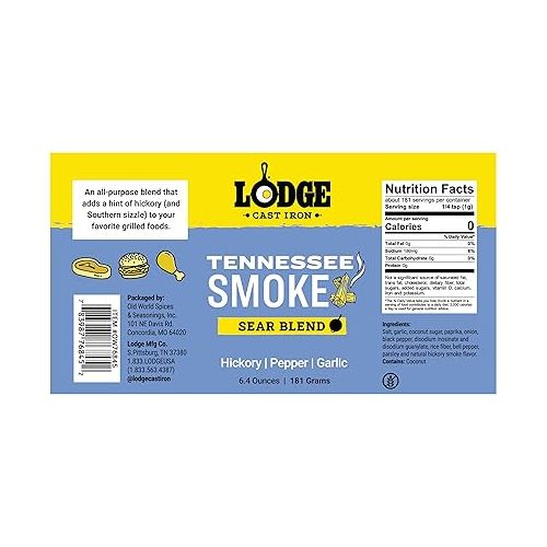 롯지 Lodge Sear Blend - Made for Cast Iron Cooking - Use Over the Grill, On the Stove, or Even in the Oven, Non-GMO - 6.4oz (4 Pack) - Tennessee Smoke