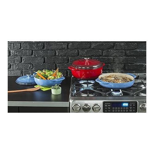 롯지 Lodge 3.6 Quart Enameled Cast Iron Oval Casserole With Lid- Dual Handles - Oven Safe up to 500° F or on Stovetop - Use to Marinate, Cook, Bake, Refrigerate and Serve - Island Spice Red