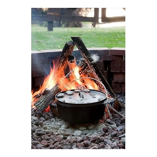 롯지 Lodge 10 Quart Pre-Seasoned Cast Iron Camp Dutch Oven with Lid - Dual Handles - Use in the Oven, on the Stove, on the Grill or over the Campfire - Black
