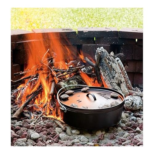 롯지 Lodge 10 Quart Pre-Seasoned Cast Iron Camp Dutch Oven with Lid - Dual Handles - Use in the Oven, on the Stove, on the Grill or over the Campfire - Black