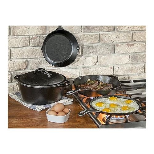 롯지 Lodge Seasoned Cast Iron 5 Piece Bundle. 10.5