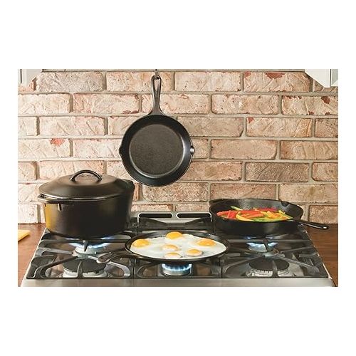 롯지 LODGE 17.78 cm / 7 inch Pre-Seasoned Cast Iron Round Serving Griddle, Inoxidable, Black