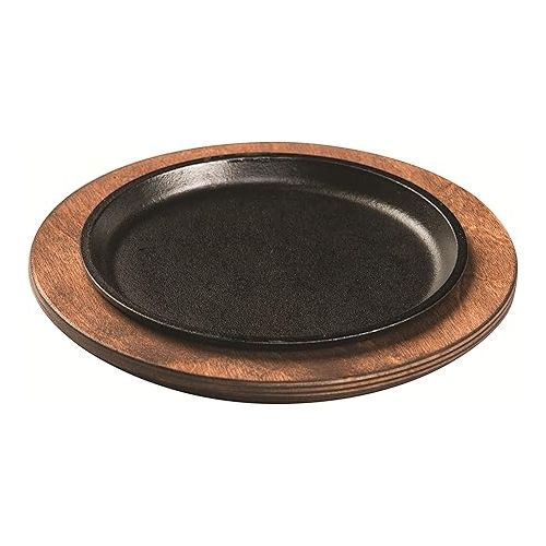 롯지 LODGE 17.78 cm / 7 inch Pre-Seasoned Cast Iron Round Serving Griddle, Inoxidable, Black