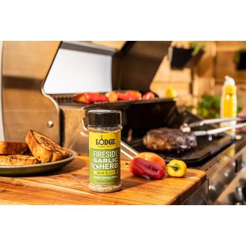 롯지 Lodge Sear Blend - Made for Cast Iron Cooking - Use Over the Grill, On the Stove, or Even in the Oven, Non-GMO - 4.8oz (4 Pack) - Fireside Garlic & Herb