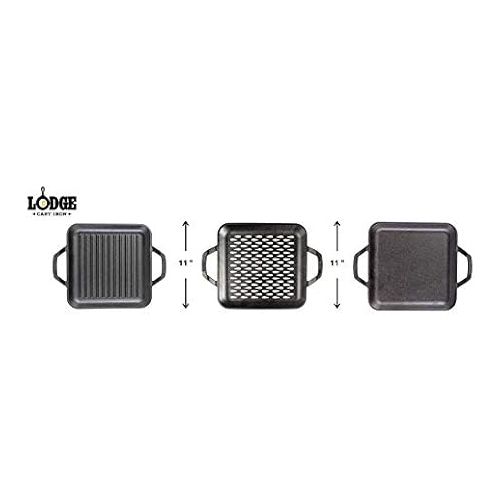 롯지 Lodge Chef Collection - 11 Inch Cast Iron Chef Style Square Grill Pan