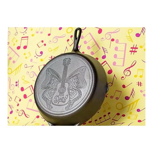 롯지 Lodge 12 Inch Dolly Parton Pre-Seasoned Cast Iron Stamped Skillet - Signature Teardrop Handle - Use in the Oven, on the Stove, on the Grill, or Over a Campfire, Black