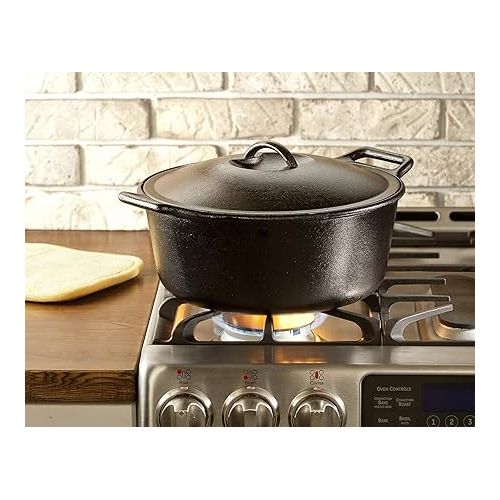 롯지 Lodge BOLD Exclusive 7 Quart Premium Pre-Seasoned Cast Iron Dutch Oven with Lid - Dual Handles - Use in the Oven, on the Stove, on the Grill or over the Campfire - Black