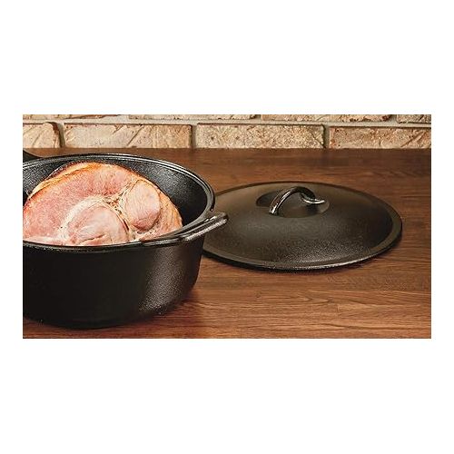 롯지 Lodge BOLD Exclusive 7 Quart Premium Pre-Seasoned Cast Iron Dutch Oven with Lid - Dual Handles - Use in the Oven, on the Stove, on the Grill or over the Campfire - Black