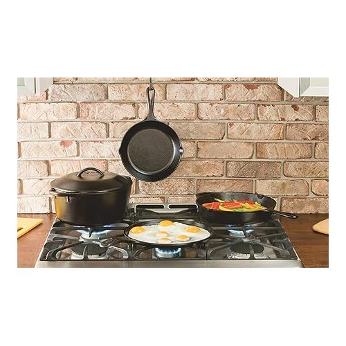 롯지 Lodge BOLD Exclusive 7 Quart Premium Pre-Seasoned Cast Iron Dutch Oven with Lid - Dual Handles - Use in the Oven, on the Stove, on the Grill or over the Campfire - Black