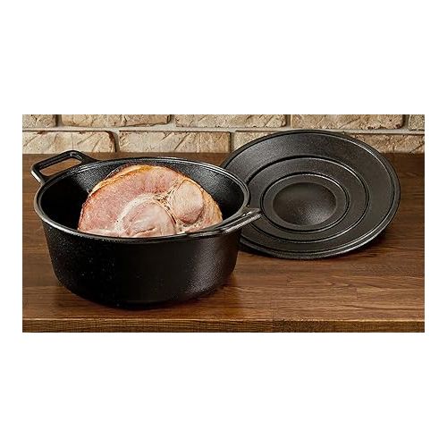 롯지 Lodge BOLD Exclusive 7 Quart Premium Pre-Seasoned Cast Iron Dutch Oven with Lid - Dual Handles - Use in the Oven, on the Stove, on the Grill or over the Campfire - Black