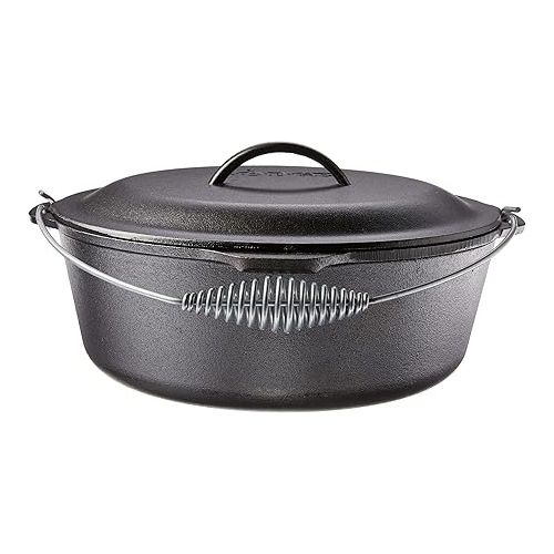 롯지 Lodge 9 Quart Pre-Seasoned Cast Iron Dutch Oven with Lid - Wire Bail Handle for Easy Transfer from Cooking Surface to Table - Use in the Oven, on the Stove, on the Grill or over the Campfire - Black