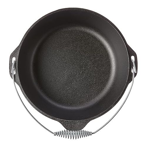 롯지 Lodge 9 Quart Pre-Seasoned Cast Iron Dutch Oven with Lid - Wire Bail Handle for Easy Transfer from Cooking Surface to Table - Use in the Oven, on the Stove, on the Grill or over the Campfire - Black