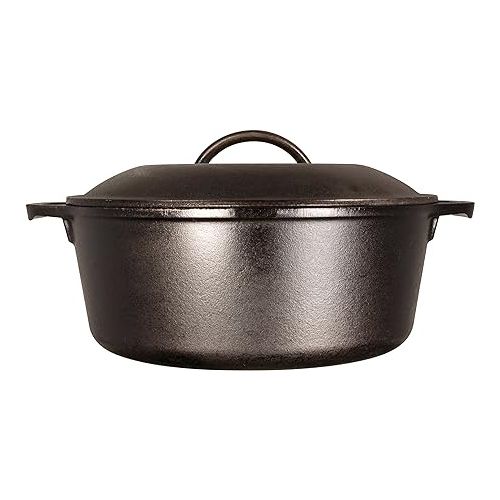 롯지 Lodge L8DOL3HH41PLT Cast Iron Dutch Oven with Handle Holders, 5 quart, Black/Red