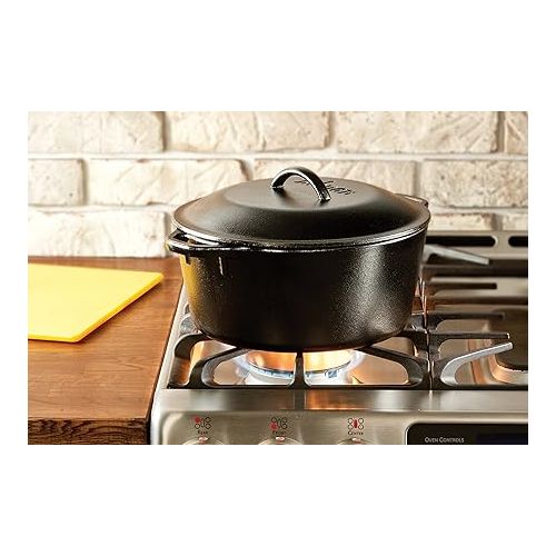 롯지 Lodge L8DOL3HH41PLT Cast Iron Dutch Oven with Handle Holders, 5 quart, Black/Red