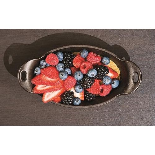 롯지 Lodge Heat Enhanced and Seasoned Cast Iron Oval Mini Server, 9-Ounce, Black