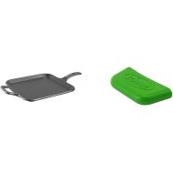 Lodge BOLD 12 Inch Seasoned Cast Iron Square Griddle + Lodge BOLD Silicone Assist Handle Holder - Fresh Green