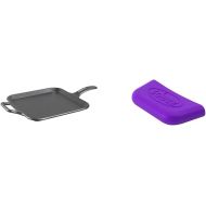 Lodge BOLD 12 Inch Seasoned Cast Iron Square Griddle + Lodge BOLD Silicone Assist Handle Holder - Vivid Purple