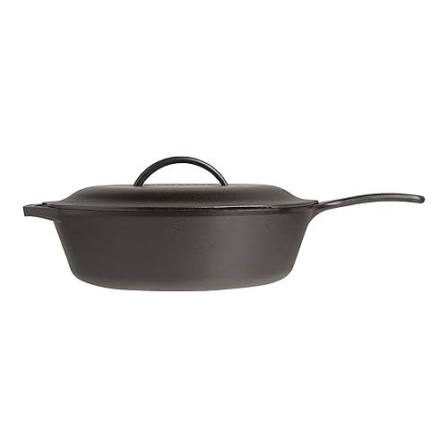 롯지 Lodge L10CF3 Cast Iron Covered Deep Skillet, Pre-Seasoned, 5-Quart, Black