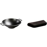 Lodge BOLD 14 Inch Seasoned Cast Iron Wok 2 BOLD Silicone Assist Handle Holders - Black