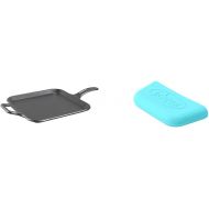Lodge BOLD 12 Inch Seasoned Cast Iron Square Griddle + Lodge BOLD Silicone Assist Handle Holder - Electric Blue