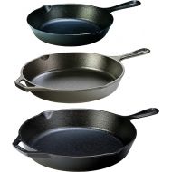 Lodge Seasoned Cast Iron 3 Skillet Bundle. 12 inches and 10.25 inches with 8 inch Set of 3 Cast Iron Frying Pans