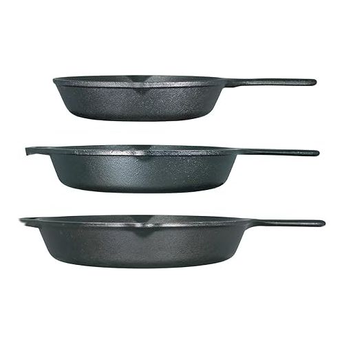 롯지 Lodge Seasoned Cast Iron 3 Skillet Bundle. 12 inches and 10.25 inches with 8 inch Set of 3 Cast Iron Frying Pans