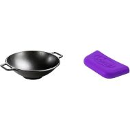 Lodge BOLD 14 Inch Seasoned Cast Iron Wok 2 BOLD Silicone Assist Handle Holders - Vivid Purple