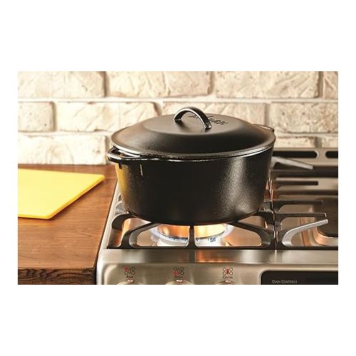 롯지 Lodge L8DOLKPLT Cast Iron Dutch Oven with Dual Handles, Pre-Seasoned, 5-Quart,Black