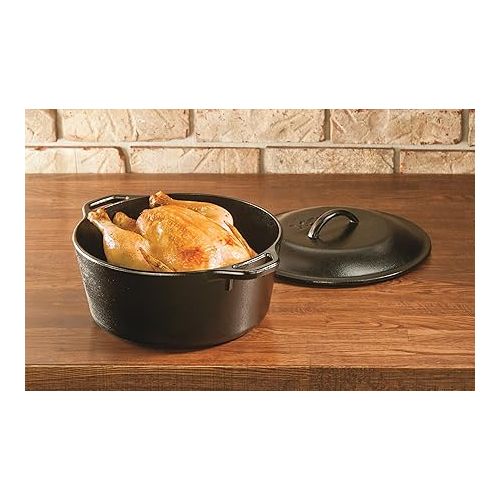 롯지 Lodge L8DOLKPLT Cast Iron Dutch Oven with Dual Handles, Pre-Seasoned, 5-Quart,Black