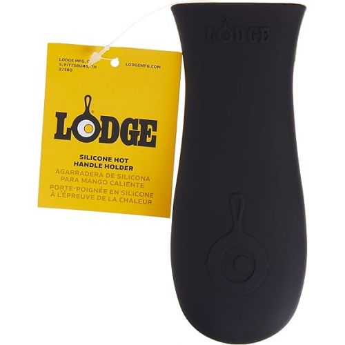 롯지 Lodge Silicone Hot Handle Holder - Dishwasher Safe Hot Handle Holder Designed for Lodge Cast Iron Skillets 9 Inches+ w/ Keyhole Handle - Reusable Heat Protection Up to 500° - Black