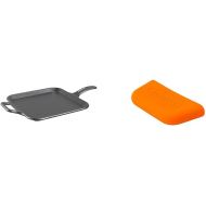Lodge BOLD 12 Inch Seasoned Cast Iron Square Griddle + Lodge BOLD Silicone Assist Handle Holder - Fiery Orange