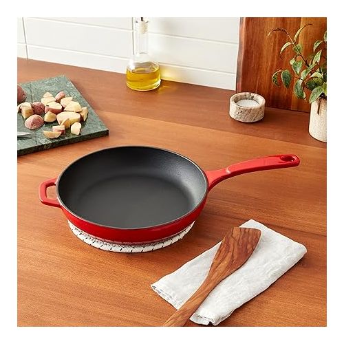 롯지 Lodge Color EC11S43 Enameled Cast Iron Skillet, Island Spice Red, 11-inch