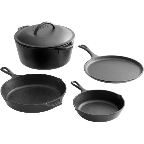 롯지 [아마존베스트]Lodge Cast Iron 5 Piece Bundle, 5 Quart Dutch Oven with Cover, 10.5 inch Griddle Pan, 8 and 10.25 Inch Skillets, Pre-Seasoned Cookware Set Ready for Cooking, Bundle Includes Salien