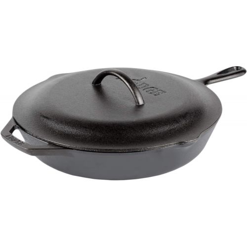 롯지 [아마존베스트]Lodge Seasoned Cast Iron Skillet - 12 Inch Ergonomic Frying Pan with Assist Handle with Cast Iron Cover