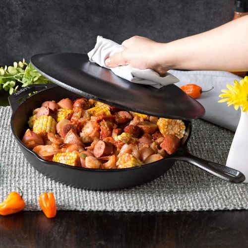 롯지 [아마존베스트]Lodge Seasoned Cast Iron Skillet - 12 Inch Ergonomic Frying Pan with Assist Handle with Cast Iron Cover