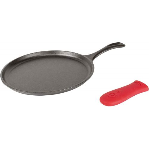 롯지 [아마존베스트]Lodge L9OG3ASHH41B Cast Iron Griddle and Hot Handle Holder, 10.5, Black/Red