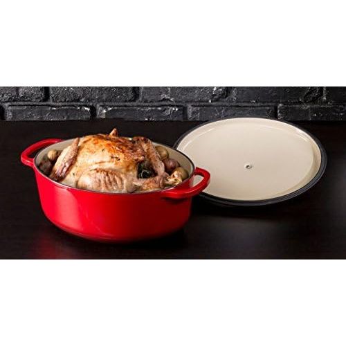 롯지 [아마존베스트]Lodge 7 Quart Oval Enameled Dutch Oven. Classic Red Enamel Cast Iron Dutch Oven (Red)