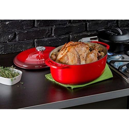 롯지 [아마존베스트]Lodge 7 Quart Oval Enameled Dutch Oven. Classic Red Enamel Cast Iron Dutch Oven (Red)