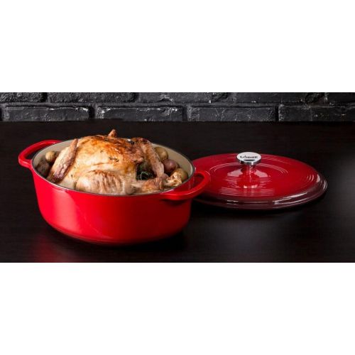 롯지 [아마존베스트]Lodge 7 Quart Oval Enameled Dutch Oven. Classic Red Enamel Cast Iron Dutch Oven (Red)