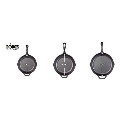 롯지 [아마존베스트]Lodge Seasoned Cast Iron 3 Skillet Bundle. 12 inches and 10.25 inches with 8 inch Set of 3 Cast Iron Frying Pans